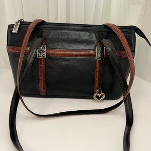 Brighton Black Shoulder Bag with Brown Trim and Heart Charm